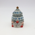 Ceramic container Gnome Christmas tree with lid A523 D62 – hand-painted Bolesławiec pottery in the shape of a gnome and Christmas tree, decorative and practical for storing small items or sweets.