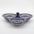 Triple serving tray A365 D21 – hand-painted Bolesławiec pottery, perfect for serving snacks, cheeses, and appetizers.