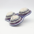 Triple serving tray A365 D21 – hand-painted Bolesławiec pottery, perfect for serving snacks, cheeses, and appetizers.