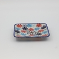 Hand-painted square sushi plate from Bolesławiec pottery.