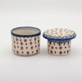 Authentic Polish pottery water butter dish from Bolesławiec – keeps butter fresh and spreadable without refrigeration.