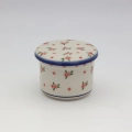 Authentic Polish pottery water butter dish from Bolesławiec – keeps butter fresh and spreadable without refrigeration.