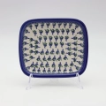 Handcrafted rectangular Bolesławiec ceramic platter with traditional hand-painted pattern.
