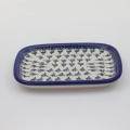 Handcrafted rectangular Bolesławiec ceramic platter with traditional hand-painted pattern.