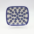 Handcrafted rectangular Bolesławiec ceramic platter with traditional hand-painted pattern.