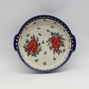 Round ceramic platter with handles (A525 D144)
