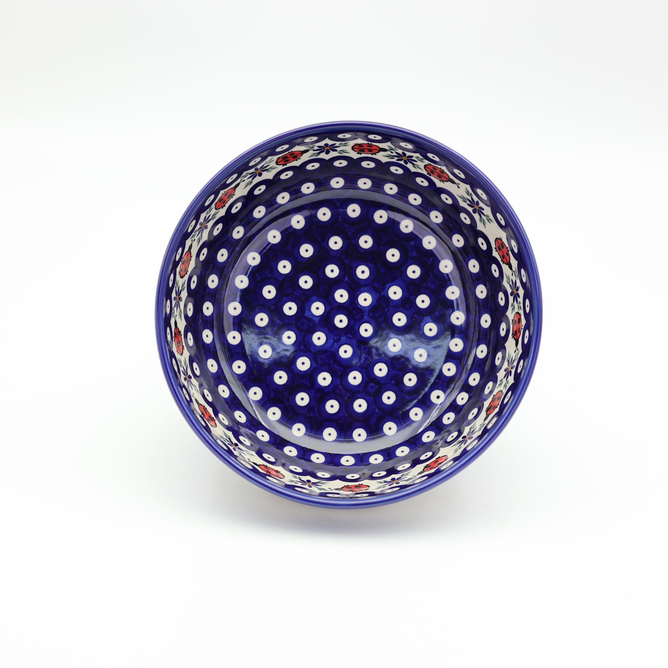 Bowl / salad bowl with rim 23 cm A196 D105 – hand-painted Bolesławiec pottery with traditional cobalt design, elegant style for serving salads and main dishes.