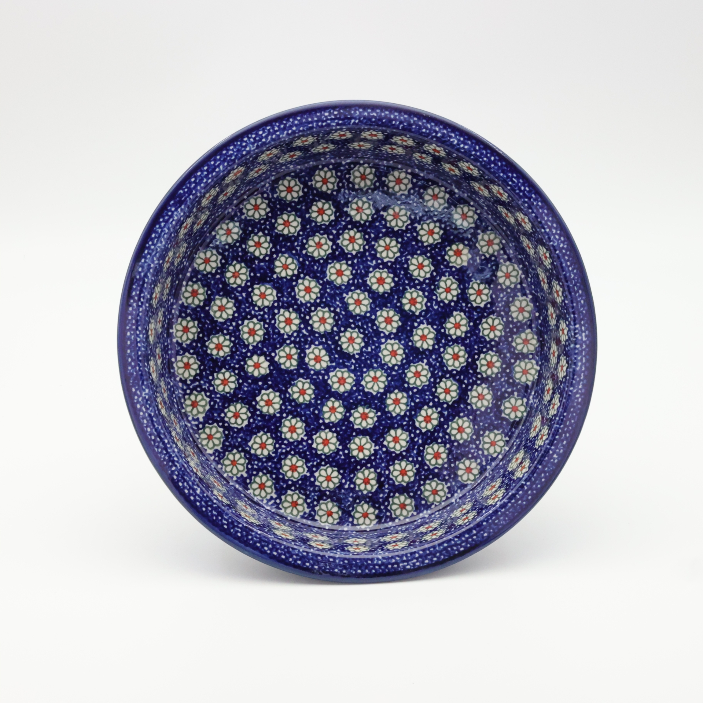 Round ceramic baking dish from Boleslawiec, authentic Polish pottery, hand painted stoneware cookware, handmade artisan ceramic dish for oven, microwave and dishwasher.