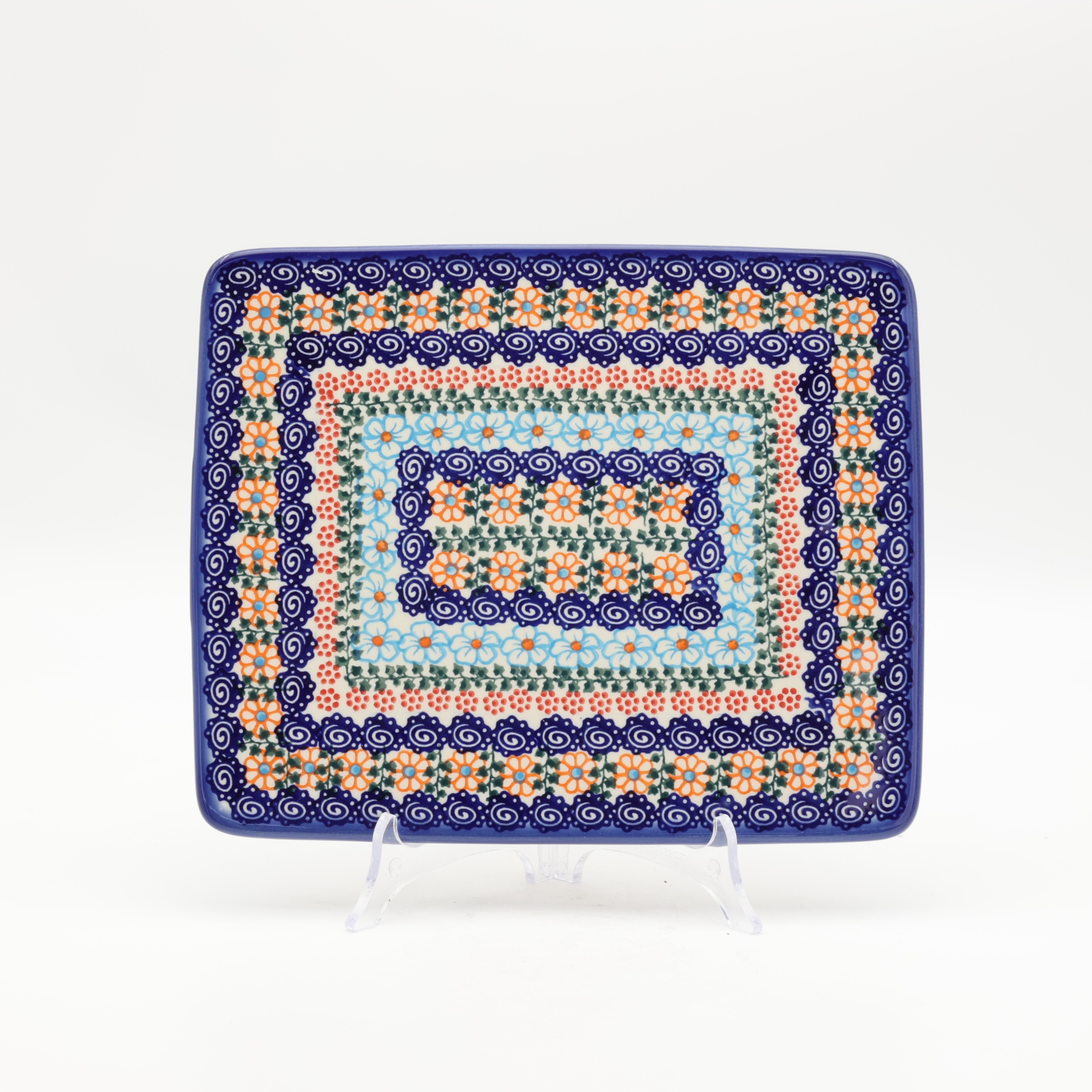 Handcrafted Bolesławiec ceramic serving tray.