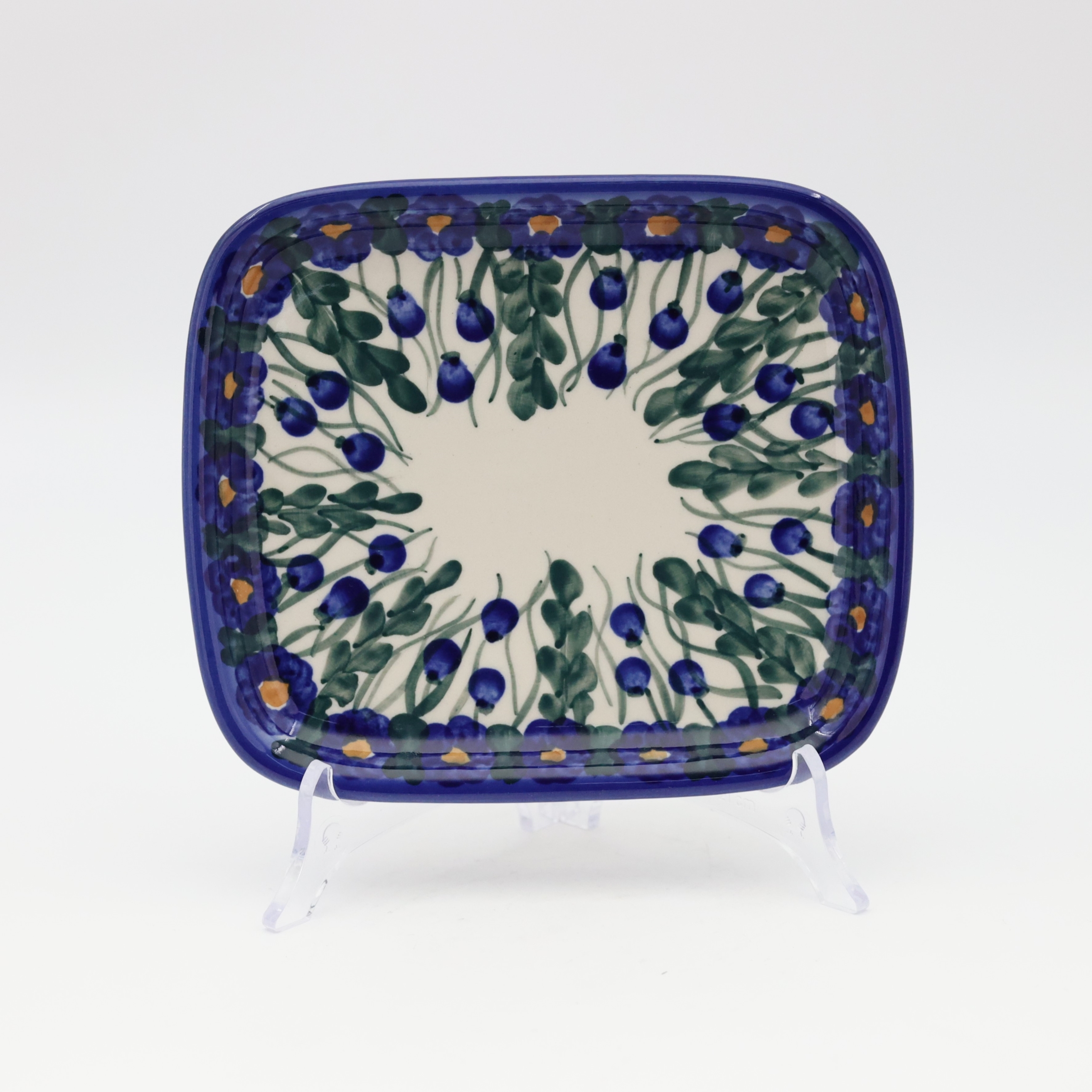 Handcrafted rectangular Bolesławiec ceramic platter.